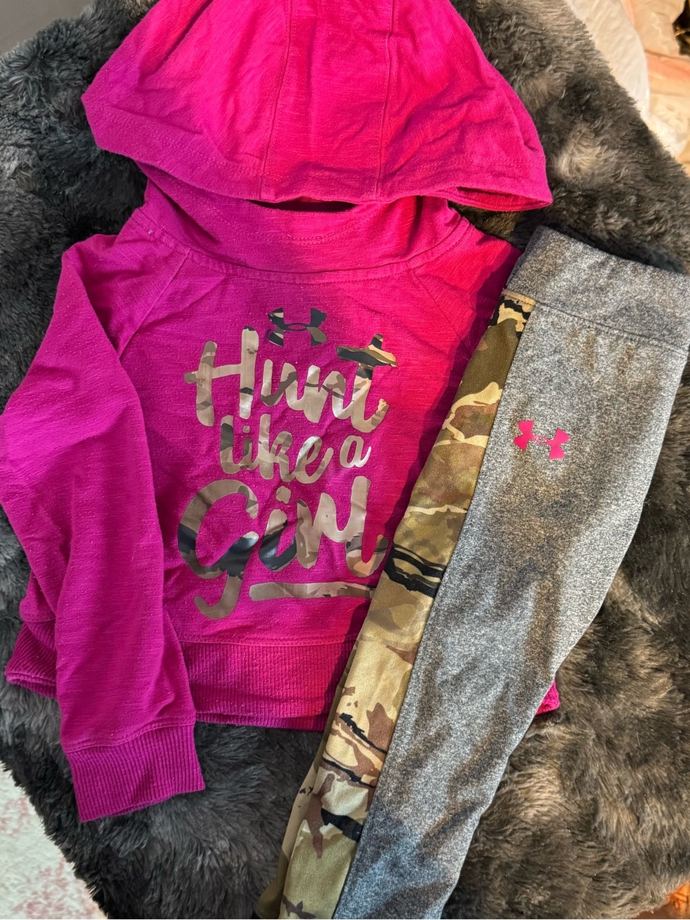 Under Armour Girls Hot Pink Hoodie & Camo-Accent Leggings Set